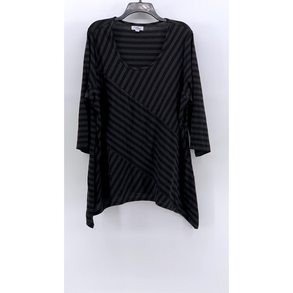 GREAT NORTHWEST INDIGO Women's Plus Black-Gray Striped Long Sleeve Top SZ 2X